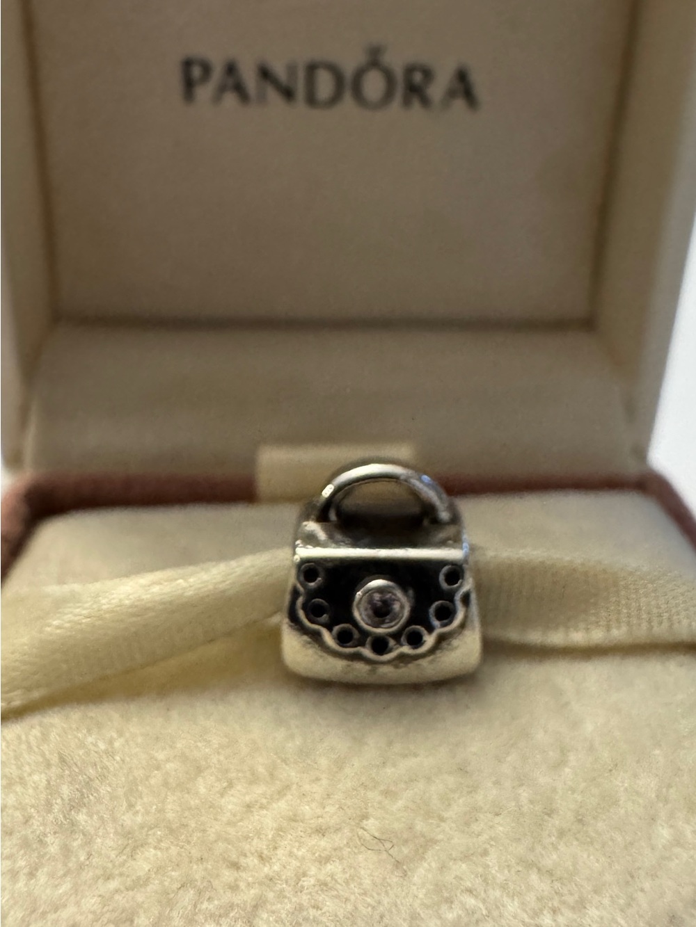 Pandora Sterling Silver Handbag Charm with pink CZ